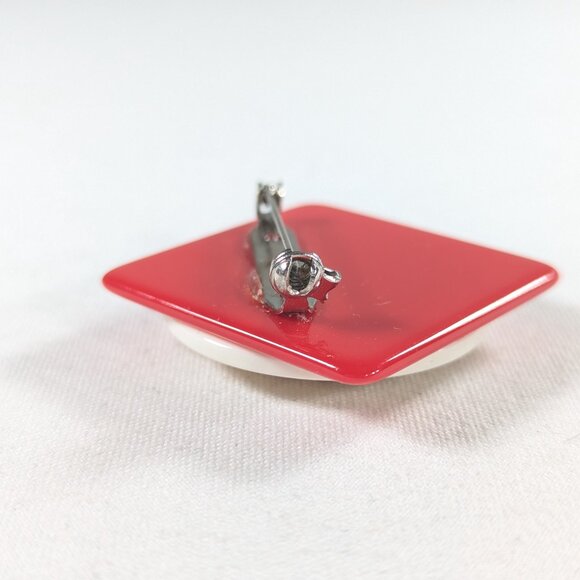 Chunky 1980s Nautical red stripe brooch and earring set - Picture 7 of 10